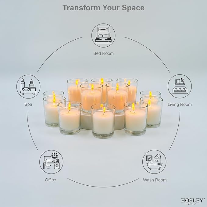 Hosley's 96 Pack of Ivory Unscented Clear Glass Filled Votive Candles