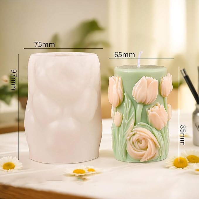 Flower Molds Flower Cylinder Resin Mold - Resin Casting Silicone Molds for Home Decor & Candle Making Wave Spiral Mold