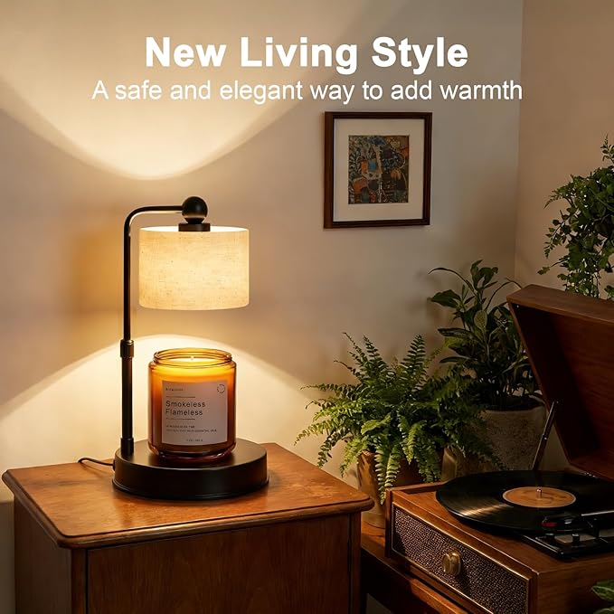 Modern Candle Warmer Lamp with Timer, Modern Farmhouse Candle Warmer, Height Adjustable & Dimmable Electric Candle Warmer Lamp, Includes 2 Bulbs, Birthday Gift for Women, Mom, Housewarming