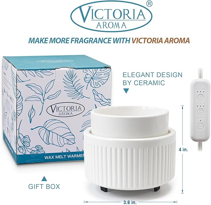 VICTORIA AROMA Ceramic Wax Warmer with Timer, Candle Wax Melter & Wax Burner for Scented Wax Melts, Electric Fragrance Wax Melt Warmer for Home Office Decor Ideal Gift（White）