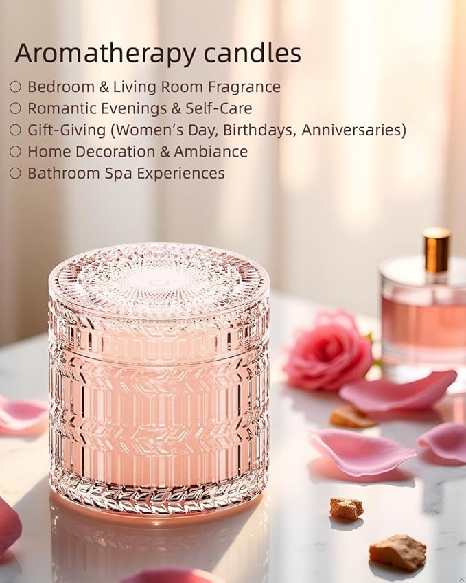 Hidden Label Sandalwood Rose Scented Candle with Crackling Wood Wick, 7.4oz Pink Soy Candle for Home Scented, 55H Clean Burn, Non-Toxic Aromatherapy Candle for Relaxation, Romance & Gifting