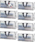 BOX USA 8-Pack Moving Bags with Strong Handles & Zippers - Heavy Duty Extra Large Packing Bags for Storage, Moving Boxes, Dorm & College Supplies, Clear
