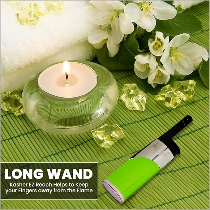 Kasher EZ Reach Candle Lighter with Candle Tool - Extended Wand - Ideal for Lighting Scented Candle Jar, Camping, Outdoor, and BBQ - Pack of 2 (Silver)
