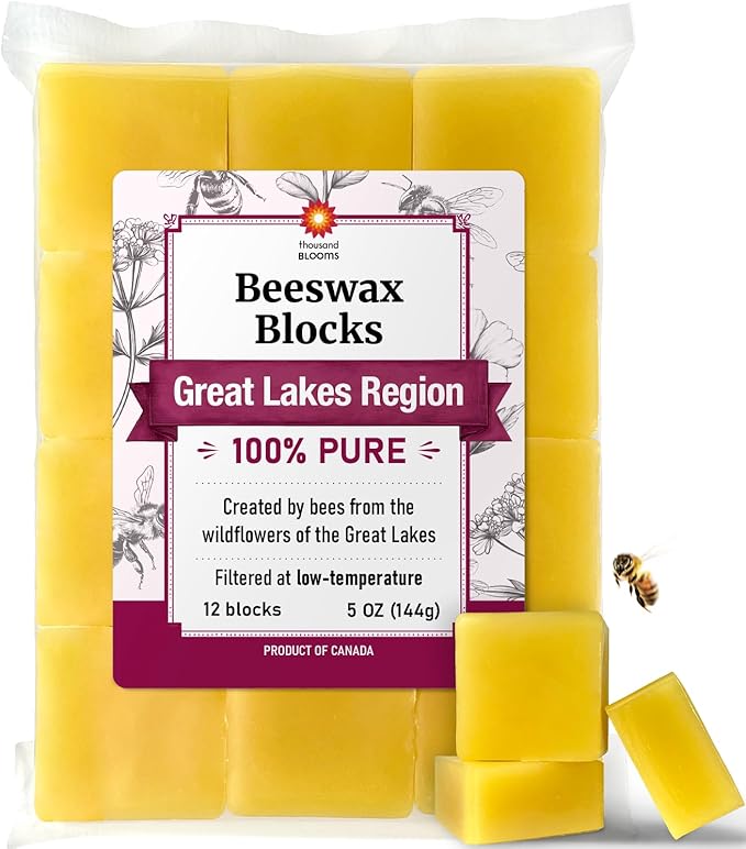 Great Lakes Beeswax, 12 Blocks (144g/5oz), Filtered at Low Temperature, 100% Pure and Natural, Cosmetic Grade, Yellow