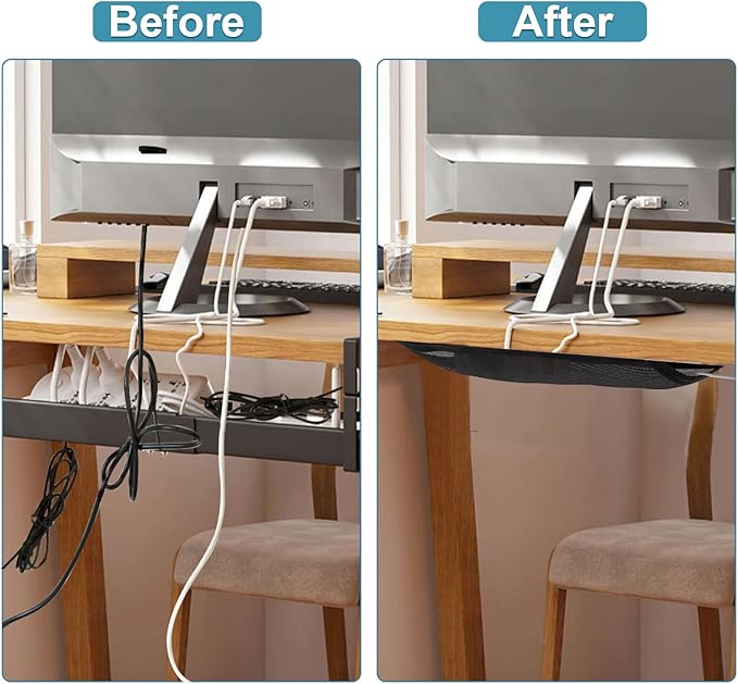 Cable Management Mesh Under Desk Kit, Privacy Net, 36PCS Table Flexible Wire Organizer, Extra Large Capacity Kit Desk, 27 x 10 Inches