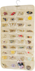 Bloss Hanging Jewelry Organizer, Double Sided 80 Pocket Jewelry Chain Storage Bag 2 Layer of Fabric Jewelry Organizer Holder for Necklace Bracelet Earring Ring Chain(Beige)