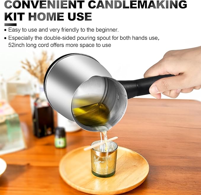 POLYHNIA Candle Making Kit with Wax Melter,Electric Candle Wax Melter for Candle Making, Stainless Steel Wax Melting Pot, 52IN Power Cord,Candle Making Supplies (New Model)