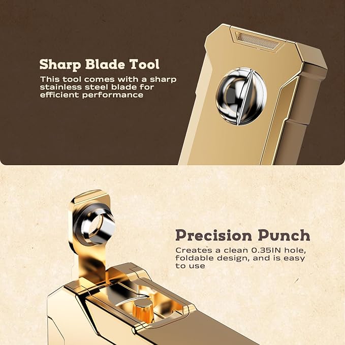 5-in-1 Torch Lighter with Tool, Holder, Punch, Draw Enhancer Tool, Double Jet Flame, Windproof Lighters, Gifts for Men, Rechargeable and Refillable Butane Lighter, Cool Lighters for Men Candles (Gold)