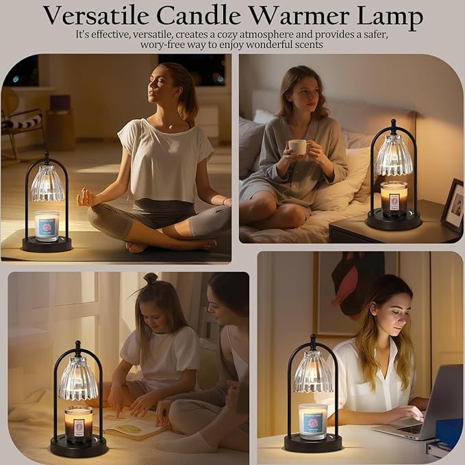 GyroVu Candle Warmer Lamp, Electric Candle Warmer with Timer & Dimmer with Vintage Glass Shade, Gifts for Mom Christmas Birthday Women, House Warming New Home Bedroom Decor