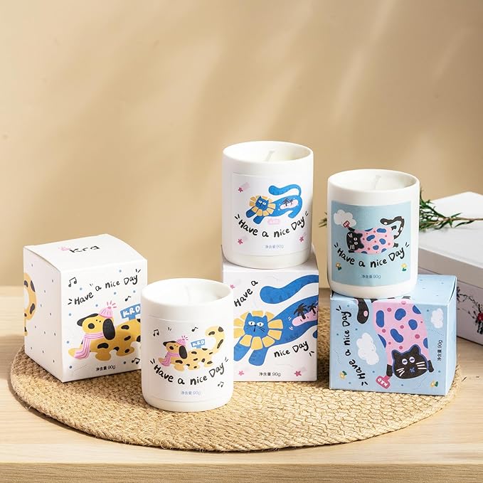 KRD Pet Lover Gifts for Women, 3 Pack Ceramic Scented Candles Gift Set, 3x3.2oz 60H Burn, Natural Soy Wax Aromatherapy for Home Decor