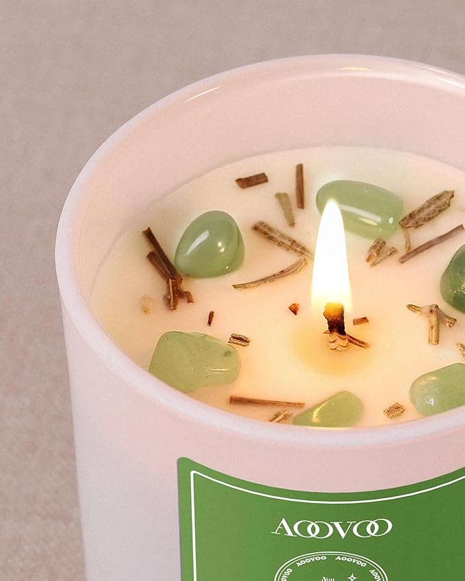 AOOVOO Fir Scented Candles for Women - Aromatherapy Candle with Crystals Inside, 10oz Soy Candles for Home Scented, Birthday Gifts Valentines Day Candle for Women Mom