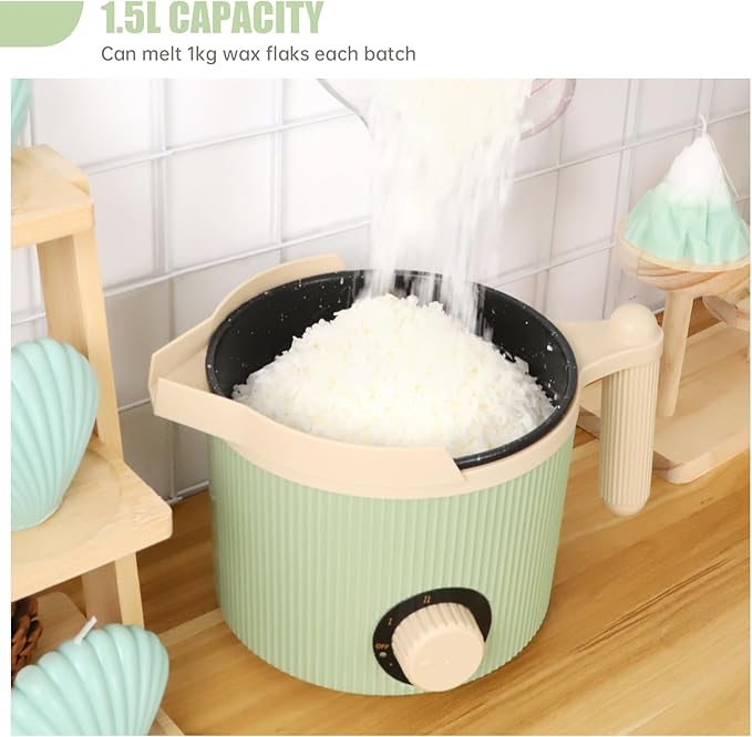 TOAUTO 3Lbs Green Wax Melting Pot Handheld Candle Melting Pot with Two Power Adjustment Easy Pouring Spout Non-Stick Coating for Candle DIY Hobbyist