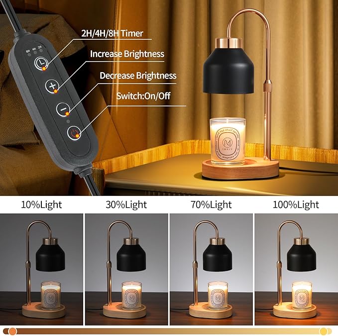 MEIXISUE Candle Warmer Lamp with Dimmer and Timer,Home Decor Lamp for Scented Jar,Electric Wax Melt Warmer,Mother's Day/Birthday/Christmas Gifts for Mom/Wife,Adjustable Height,with 2 Bulbs