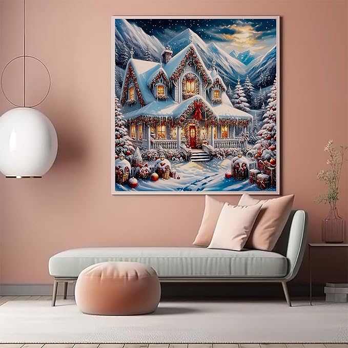 CZYWJMEI Christmas 5D Diamond Painting Kits for Adults Beginners,DIY Winter House Diamond Art Kits,Full Round Drill Diamond Dot Gem Art Kits,Home Wall Decor 13.7x13.7nch
