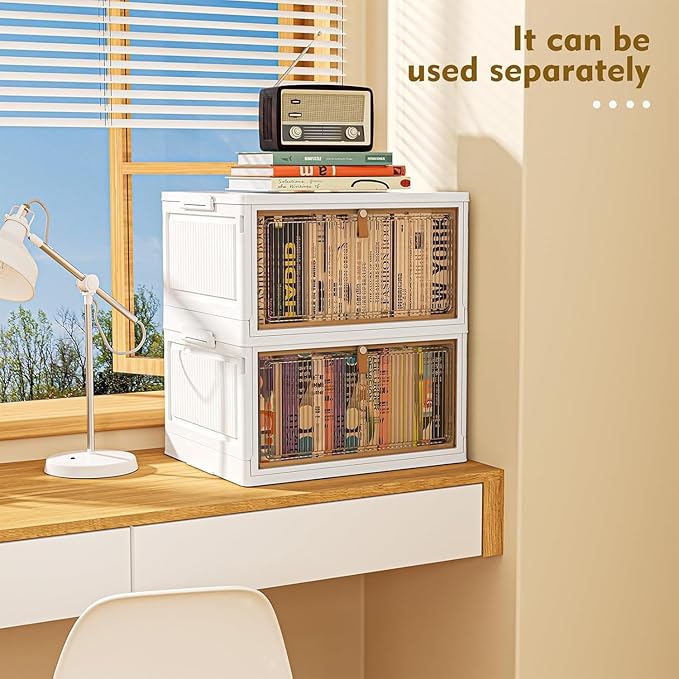 4 Tier Plastic Storage Bins with Lid 28QT - Stackable Storage Containers with Wheels, Folding Storage Boxes, Collapsible Storage Bins, Organizers and Storage