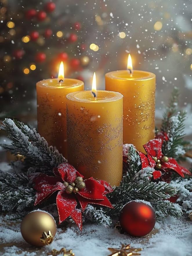 5D Candle Diamond Art Painting Kits for Adults, Winter Square Diamond Painting Art Kits for Adults Beginner, DIY Full Square Drill Gem Crystal Art Craft, for Home Wall Decor Gifts 24x32inch -2177