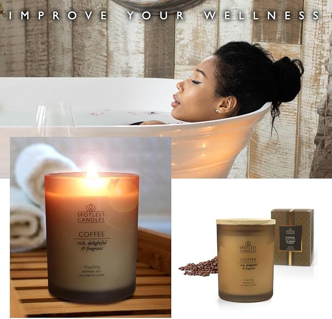 Coffee Candle - 9.7oz 55 Hrs Burn Time - Frosted Jar Candles with Wooden Wick in Gift Box with Gold Foil Strip for Elegence - Coffee Scented Candle
