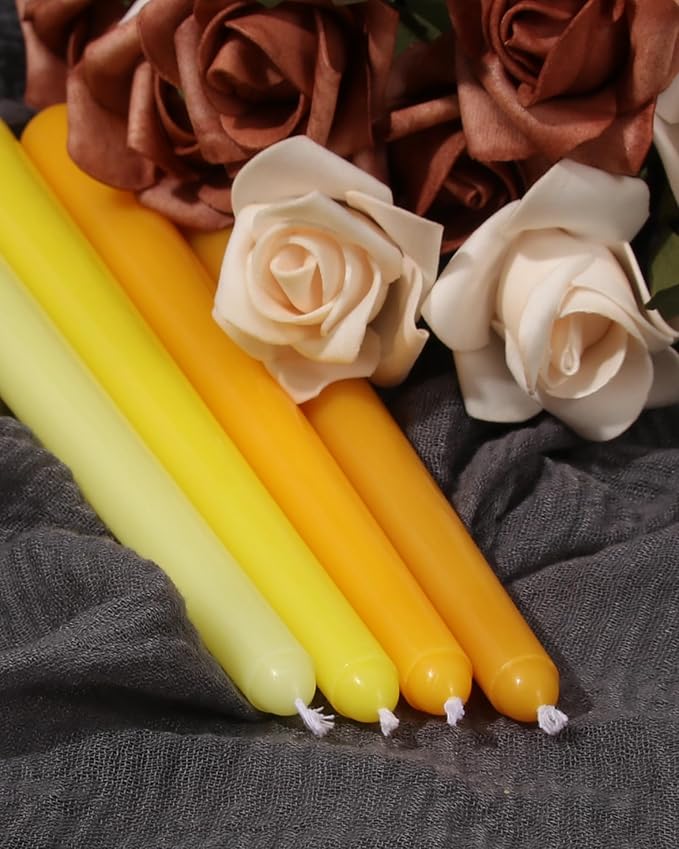 Viyffo Taper Candles, 12 Inch, 4 Pack, Yellow – Unscented, Smokeless Design, Up to 8-Hour Burn – Tall Candlesticks for Table Decor, Weddings & Dinners