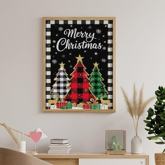AIVKIEJK Diamond Painting Kits for Adults - Merry Christmas Tree Holiday Painting DIY 5D Full Drill Diamond Dots Paintings with Diamonds Gem Art and Crafts Home Decor 12"x16"