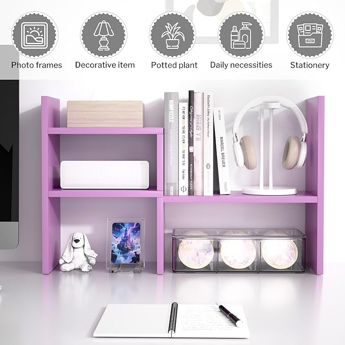 Jerry & Maggie Desktop Organizer Office Storage Rack Adjustable Wood Display Shelf Birthday Gifts Toy Home Decor Free Style Rotation Display True Natural Stand Shelf (Violet)