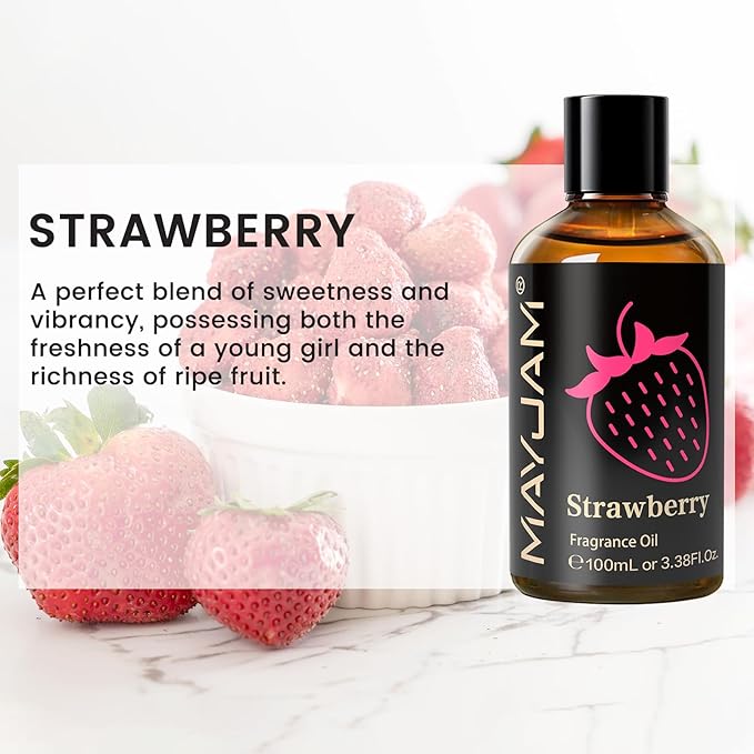MAYJAM 100ML/3.38FL.OZ Strawberry Fragrance Oils with Glass Dropper, Essential Oils for Diffusers for Home, Long Lasting Scented Oils for Diffusers Soap Candle Making