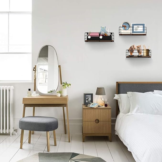 CRUGLA Floating Shelves Wall Mounted Set of 3, Hanging Storage Wall Shelf for Bathroom, Living Room, Bedroom, Kitchen Home
