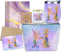 Personalized Gifts Monogrammed Birthday Gifts for Women, Bridesmaid Bachelorette Party Christmas Initial Wine Tumbler Makeup Bag Scented Candle Bracelet Set, (Aesthetic Purple Flower H)