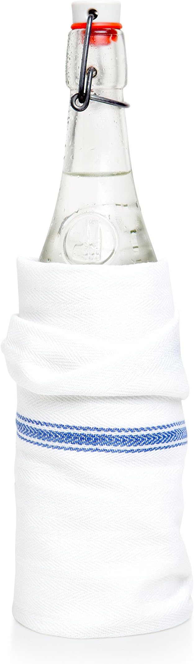 Bulk Economy Wholesale Kitchen Dish Towels (300 Towels) - 100% Cotton Herringbone - Commercial Grade - Bleach Resistant - Restaurant Bar Mops - 24 oz/dz - White with Blue Stripes