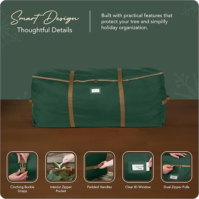 Covermates Keepsakes Christmas Tree Cinch Bag – Durable Polyester Tree Storage with Reinforced Handles & Built-In Cinch Straps – Trees, Lights & Holiday Décor, Green