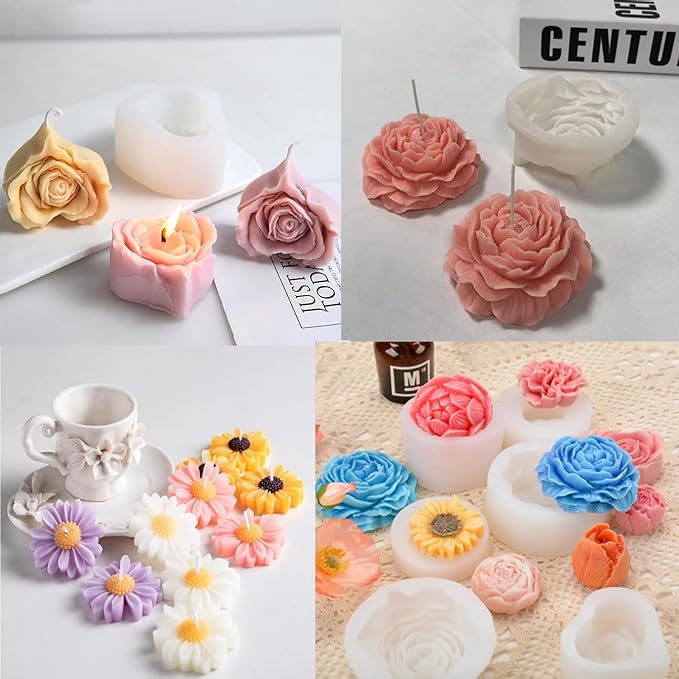 Candle Molds for Candle Making,Flower Molds Silicone Candle Molds for DIY Scented Candle,Soap Candle Making Kit,Soy Wax,Cake, Resin Casting Craft Making-3 Pack