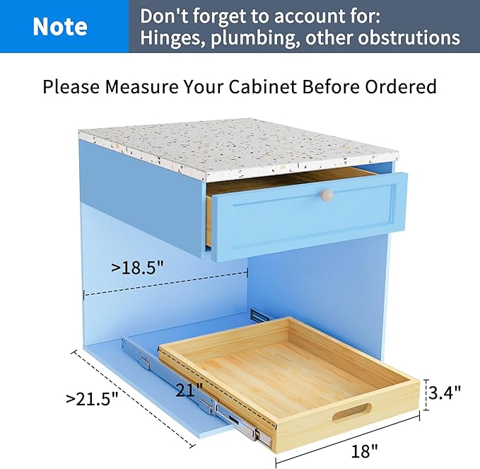 2 Set Pull Out Cabinet Organizer, Soft Close Slide Out Wood Drawer Storage Shelves for Kitchen, Base Cabinet Organization for Pantry, Finished, Heavy-Duty, Bottom Assembly (18” W x 21” D)
