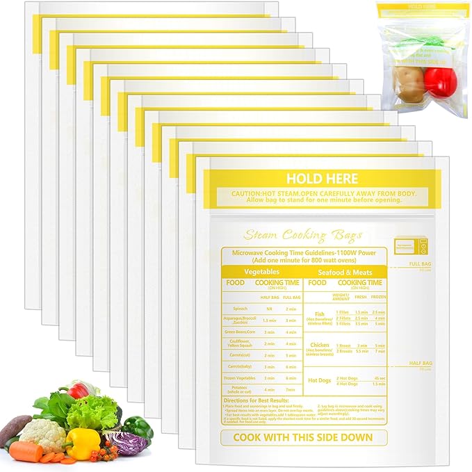 50 Pcs Microwave Steam Bags for Cooking Reusable Zipper Steam Vegetable Bag Frozen Food Heating Bags for Faster Vegetables Seafood and Meat, 7.1 X 7.9 Inches (50)