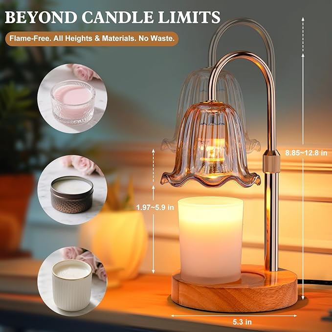 Candle Warmer Lamp Electric Timer: Dimmable Candles Warming Lamps - Height Adjustable Burner Jar - No Flame Scented Melts Wax - All Candle Jars Home Decor Table Light