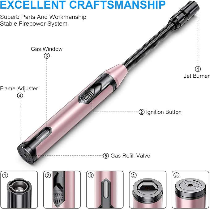 TOPKAY Torch Lighter Refillable Butane Lighter Long Flexible Neck Multipurpose Lighter for Candles Grill BBQ Fireplaces Kitchen Camping (No Prefilled)