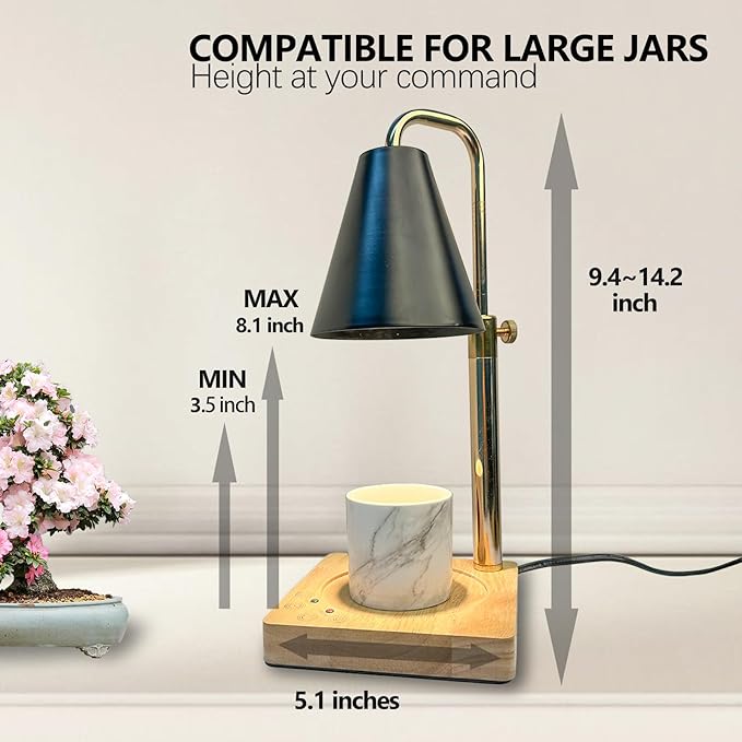 JIMEI Candle Warmer Lamp with Timer Electric Wax Warmer for Scented Wax Melt Warmer Melter for Jar Candles Touch and Remote Control Dimmable Adjustable Height Gifts for Women 2 Bulbs,Black Metal