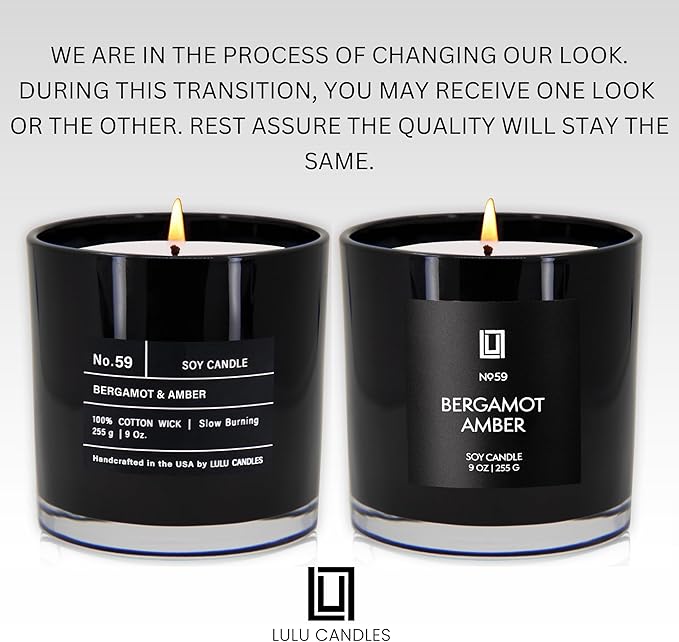 Lulu Candles | Bergamot & Amber | Smells Like Citrus & Musk | Luxury Scented Soy Jar Candle | Hand Poured in The USA | Highly Scented Long Lasting (9 Oz.)