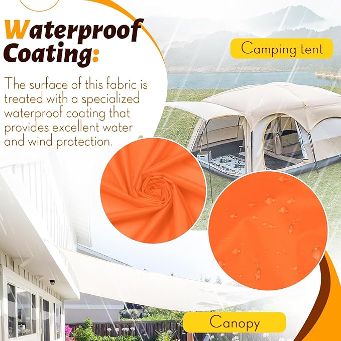 Vonty Waterproof Ripstop Nylon Fabric - 60 Inch Wide (1 Yard), Orange, Lightweight, Tear-Resistant, Easy-to-Sew, Waterproof Coating for Tent Bag Tarp DIY Craft Travel Outdoor