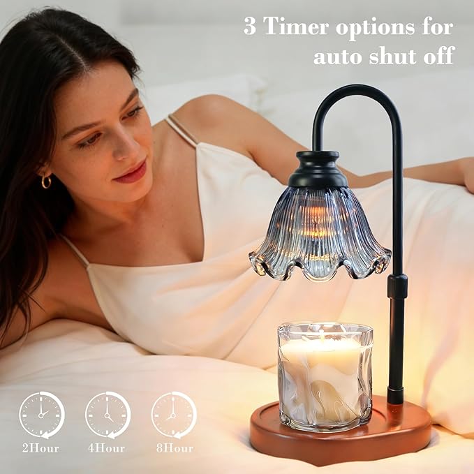 Candle Warmer Lamp with Timer: Birthday Gifts for Women, House Warming Gifts New Home Decor – Height Adjustable Candle Lamp for Mom, Anniversary - Walnut Solid Wood Base, with 2 Bulbs