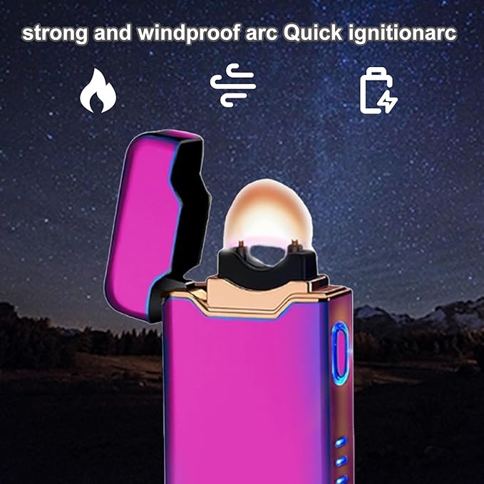 Electric Lighter Plasma Rechargeable with LED Battery Indicator Big Flame, USB Convenient Charging, Windproof Lighter Outdoor（B-Color