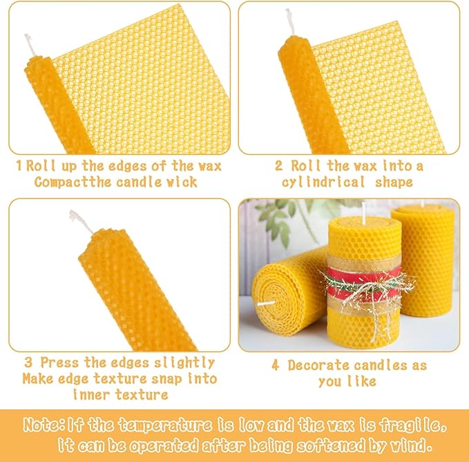 Oungy 24pcs Beeswax for Candle Making DIY Candle Making Kit Beeswax Sheets Include Cotton Wick, 8x8 inch