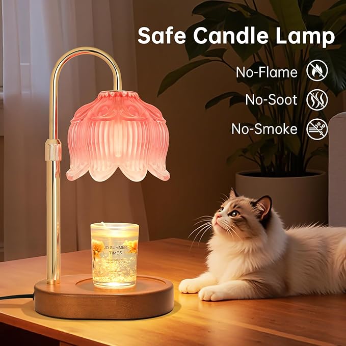 Candle Warmer lamp with Timer Dimmer,Electric Candle Warmer, Vintage Flower Lotus lamp,Compatible with Various Candles, Gifts for Mom Women,Candle Lamp for Bedroom Home Decor (Pink-01)