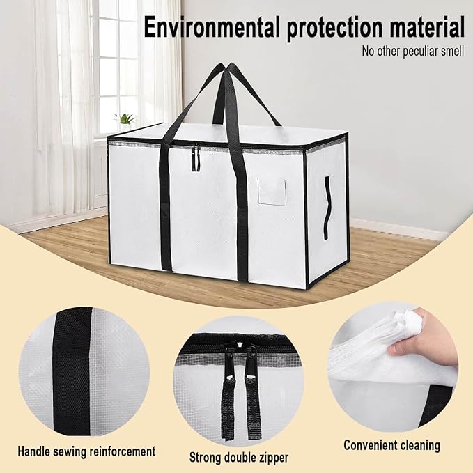 6 Pack Large Moving Bags with Zippers & Carrying Handles, Heavy Duty Storage Tote Moving Boxes ，Space Saving (Clear, 6 Pack)
