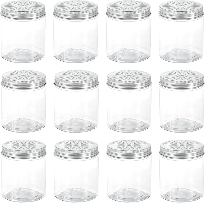 HARFINGTON 12 Pcs Empty Scent Beads Storage Container 8.5oz/250 Air Freshener Tins Round Refillable Spice Containers Plastic Jars Sample for Air Freshener Candles Travel Storage