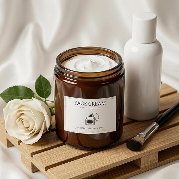 30 Pack 8 oz Candle Jars with Lids, Amber Glass Candle Containers with Black Metal Lids, Empty Round Glass Jars with 36 Custom Labels for Candles, Creams, Essential Oils & Clay Masks