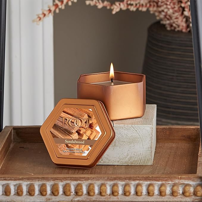 Root Candles Scented Candles in Travel Tin 24-Hour Honeycomb Traveler Handcrafted Beeswax Blend Candle, 4-Ounce, Sandalwood
