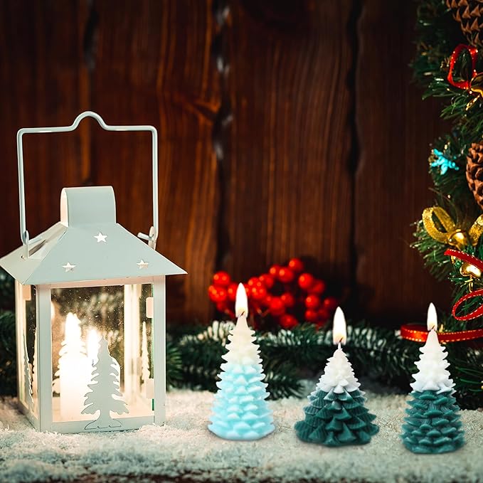 Soaoo 7 Pcs Christmas Tree Candles Molds Silicone 3D Pine Tree Mold for Candle Making Resin Epoxy Handmade DIY Casting Mold for Soap Craft Christmas Making Kit Gift Home Party Decoration