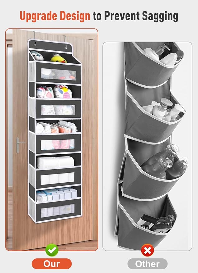 Upgrade Pocket 2 Pack Over The Door Organizer Storage, 5 Shelf Hanging Door Organizers with 10 Large Capacity Pockets, Anti Tilt 48 lb Load Behind Door Organizer for Bedroom, Bathroom, Pantry