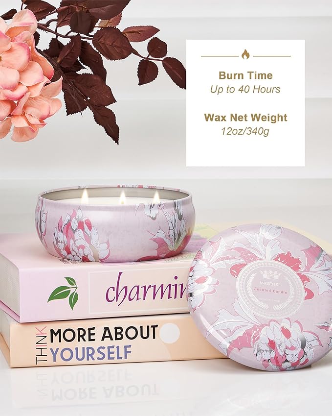 M&SENSE Fruity Rainbow Scented Candles 12 oz, Large 3 Wick Soy Tin Candle, Over 40 Hour Burning Time, 100% Natural Vegan Wax Relaxing Aromatherapy Aesthetic Candle Gift for Women Men