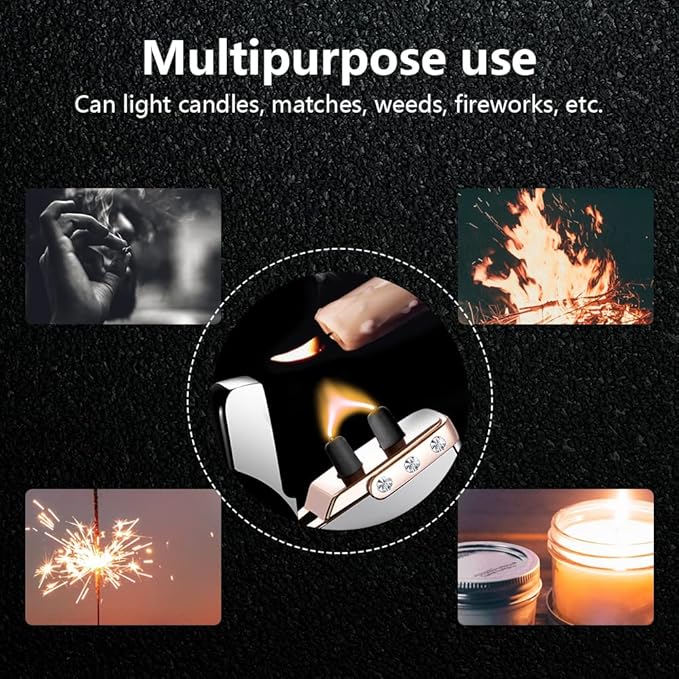 Electric Lighters Rechargeable USB Windproof Flame Lighter Plasma Arc Electronic Lighter with LED Battery Indication for Outdoors Camping, Candles, Incense Stick (Ice Black)