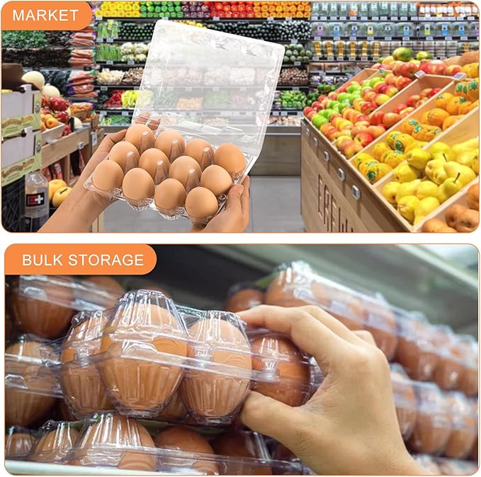 60 Pack Clear Plastic Egg Cartons, Reusable Stackable Egg Containers for Farm, Market & Fridge Storage, 3×4 Grid
